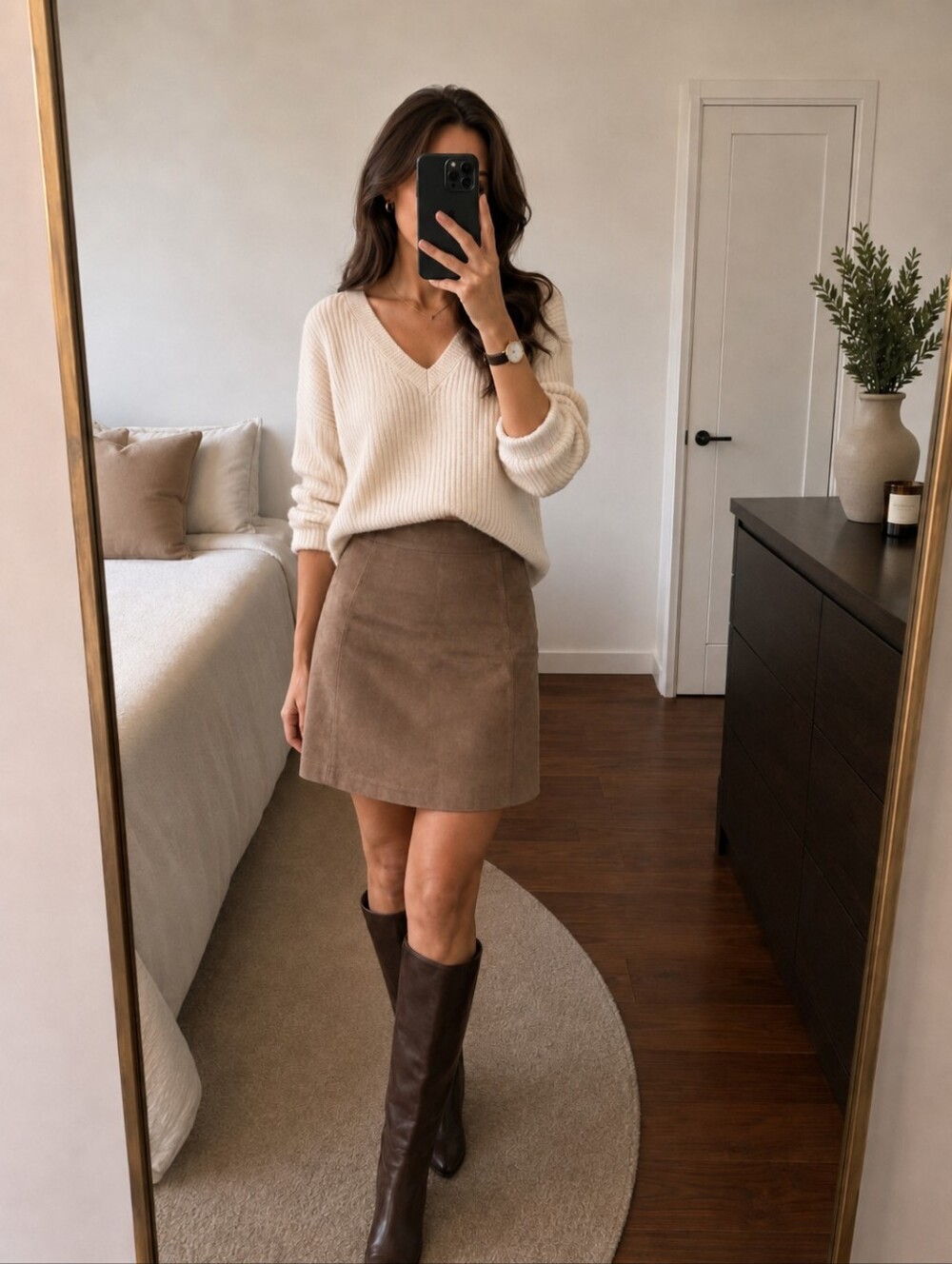 Classic Tan Suede Pencil Skirt - Women.Made In Italy - Picture 1 of 8